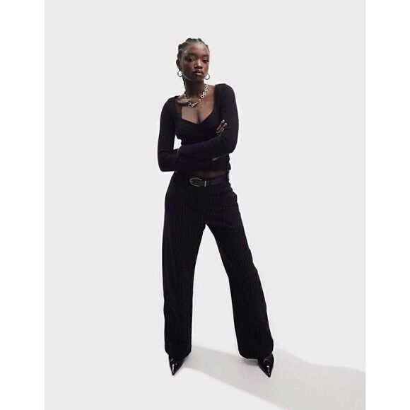 ASOS DESIGN NWT Ribbed Bust Seam Detail Corset Long Sleeve Top in Black Size 6 - Picture 9 of 11